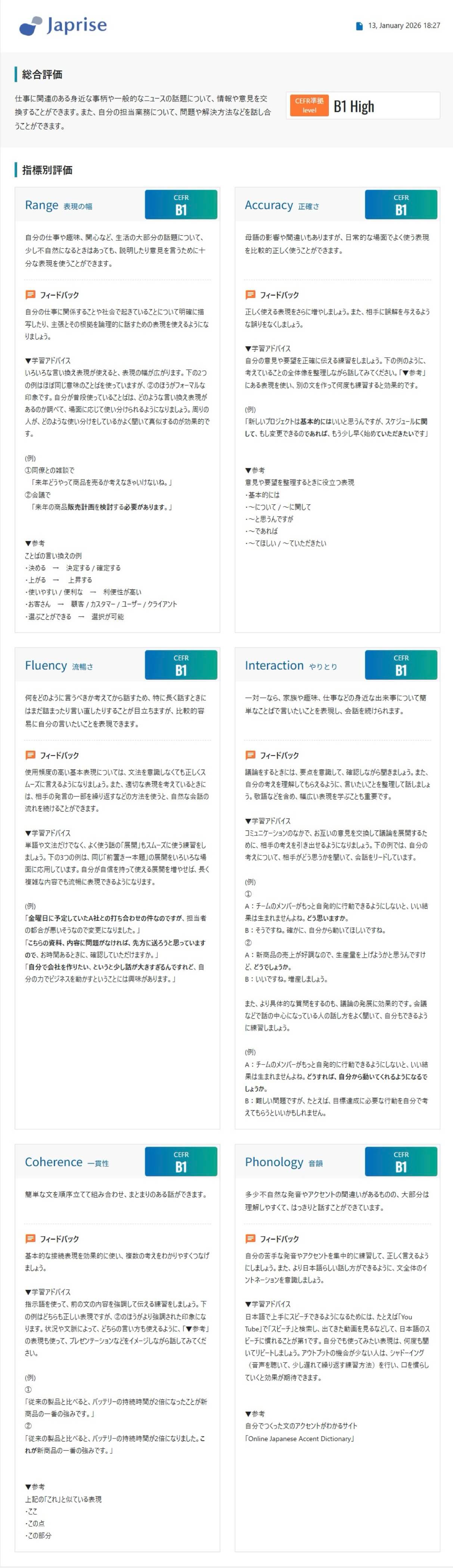 評価結果のサンプル
