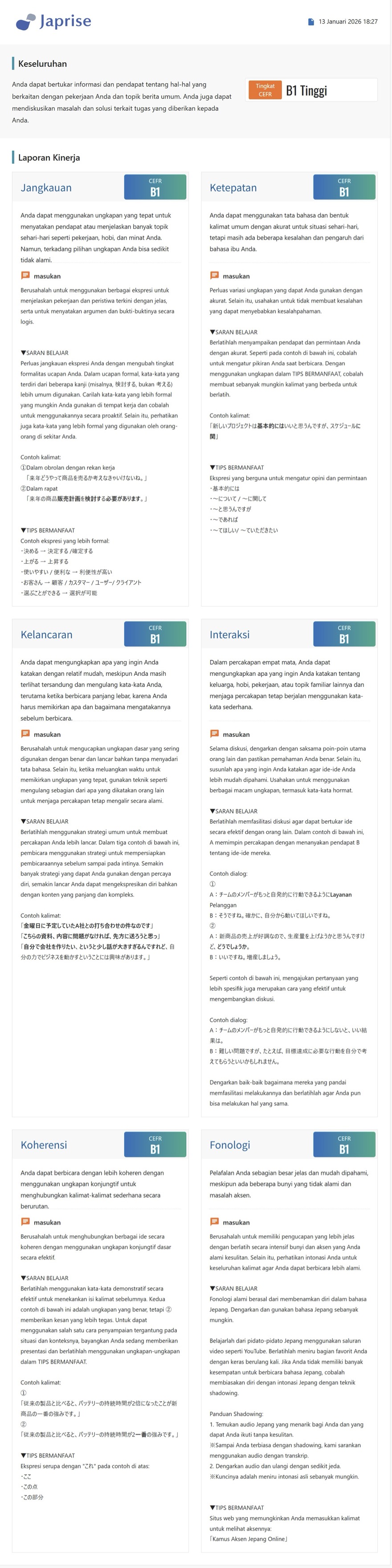 Contoh hasil penilaian